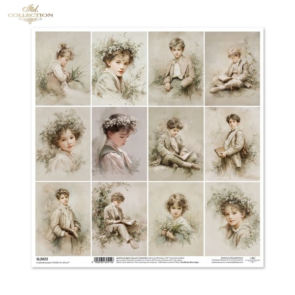 portrety, chłopcy, styl vintage, sepia, czytanie książek, klasyczne stroje, estetyka retro, akwarela, dziewczynka, kwiaty, konwalie, wianek, delikatność, pastelowe barwy