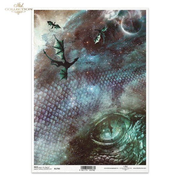 kolekcja Nieodkryty magiczny świat, smok, smocza skóra, łuska, oko smoka, niebo, gwiazdy, księżyc, pełnia, zaćmienie, An Undiscovered Magical World, dragon skin, scales, dragon eye, sky, stars, moon, full moon, eclipse