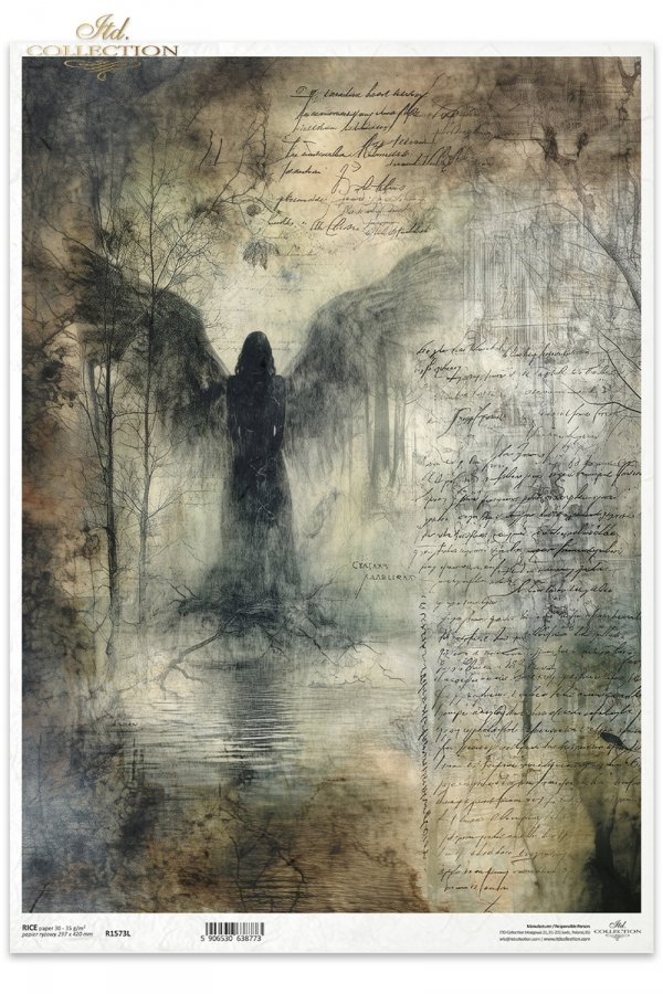 anioł, mroczne skrzydła, woda, nagie drzewa, gotycka architektura, mgła, vintage, melancholia, fantasy*angel, dark wings, water, bare trees, gothic architecture, fog, vintage, melancholy, fantasy