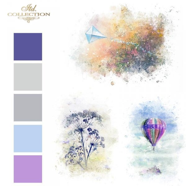 Akwarele, latawiec, balon, koper, letnie kolory*Watercolors, kite, balloon, dill, summer colors