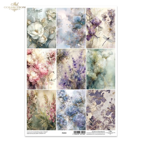dekoracyjne wzory, motywy kwiatowe, bukiet kwiatów, Ogród Muz, Garden of Muses * Mulberry decoupage paper FPA1005, decorative patterns, floral motifs, bouquet of flowers, Garden of Muses *Seria Garden of Muses