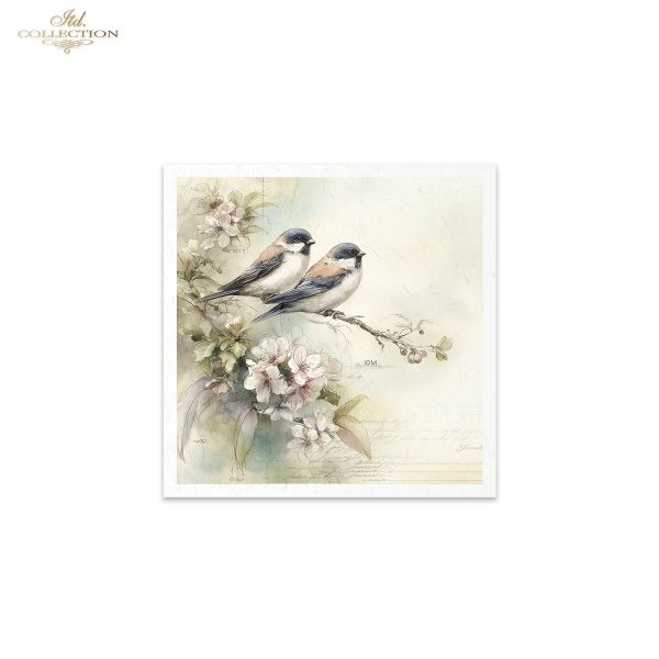 akwarela, ptaki, dzwonki, kwiaty jabłoni, wiosna, Wielkanoc, vintage*watercolor, birds, bluebells, apple blossoms, spring, Easter, vintage
