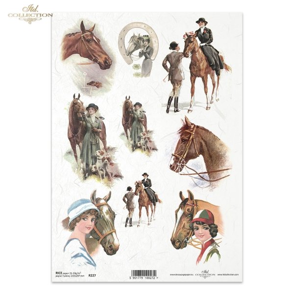 woman, ladies riding dress, horses, horses' heads 