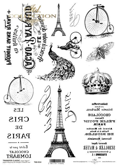 .Papel Decoupage Clásico A4 - transfer/espejo T6014