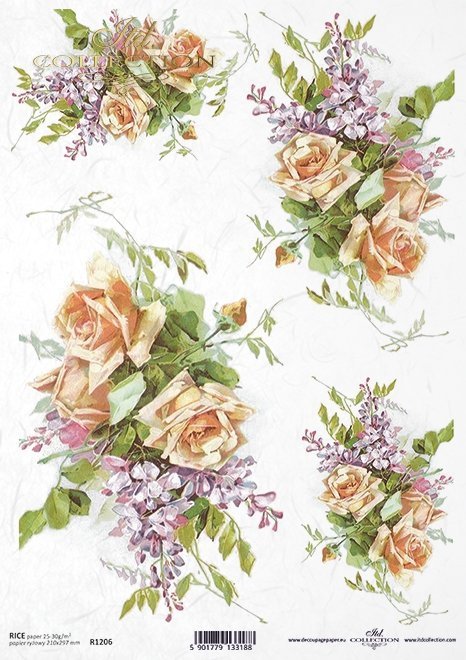 Papel Decoupage Arroz R1206 * flores, rosas, lilas