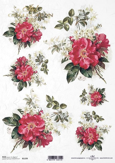 Papel de arroz para Decoupage A4 Floral Decoupage Paper Vintage (reliquia  rosa con mariposas - 2 hojas)