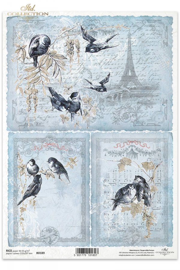 zimowy Paryż, ptaki, ptaszki, wieża Eiffla, zima, list, retro, vintage, ręczne pismo, R189, Paris, Eiffel Tower, bird,  birds, old letters, Motivos navideños, invierno en París, pájaros , Weihnachtsmotive, Winter in Paris, Vögel 