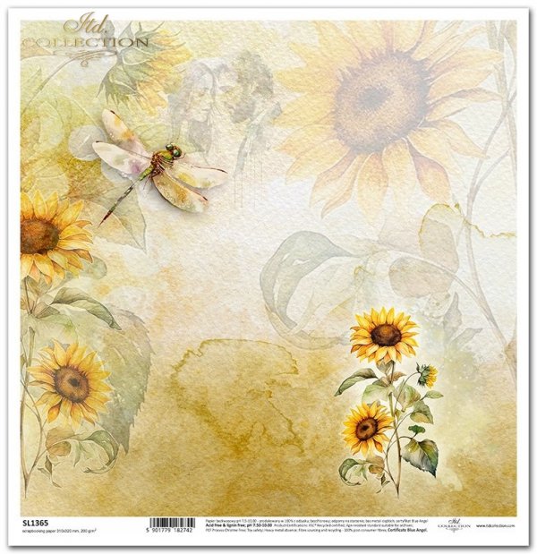 Summer Love Story - akwarelowe tło, kwiaty, owady, ważka, słoneczniki, zakochana para*watercolour background, flowers, insects, dragonfly, sunflowers, couple in love