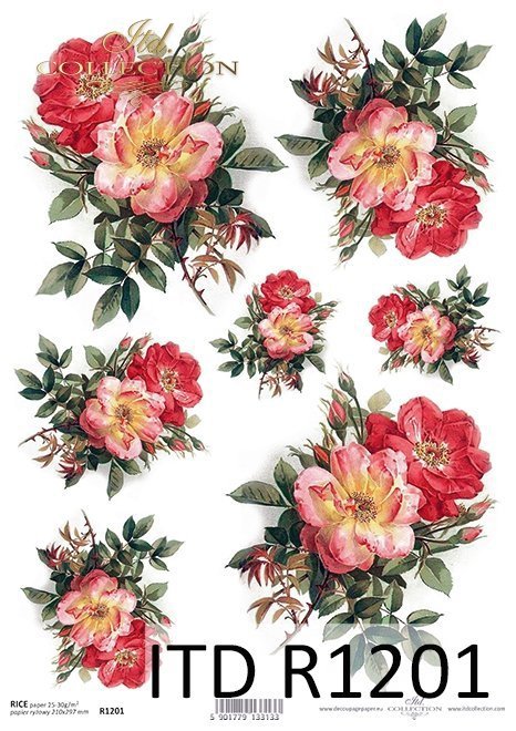 Papel Decoupage Arroz R1201 * Vintage, flores, rosas silvestres