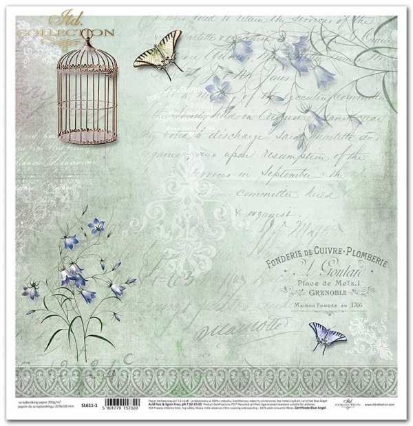 kwiaty, motyle, klatka dla ptaków, napisy*flowers, butterflies, birdcage, inscriptions*Blumen, Schmetterlinge, Vogelkäfig, Beschriftungen