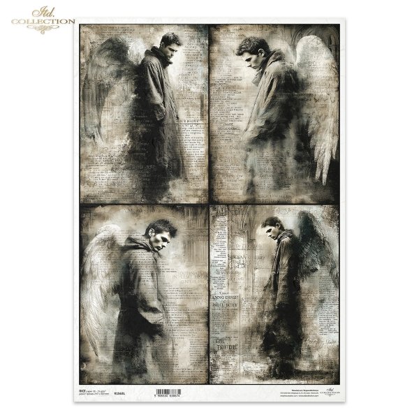 anioły, męskie postacie, skrzydła, melancholia, gotyk, vintage, postarzany papier, mroczne portrety