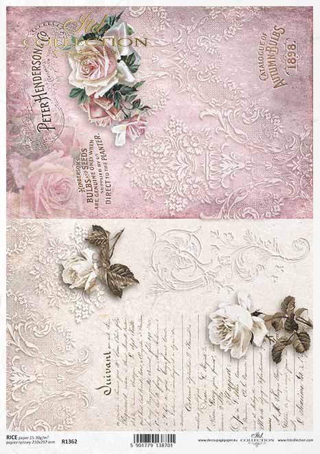 Papel decoupage flores, rosas, decoraciones, inscripciones*Бумага декупаж цветы, розы, декоры, надписи*Papier Decoupage Blumen, Rosen, Dekore, Inschriften