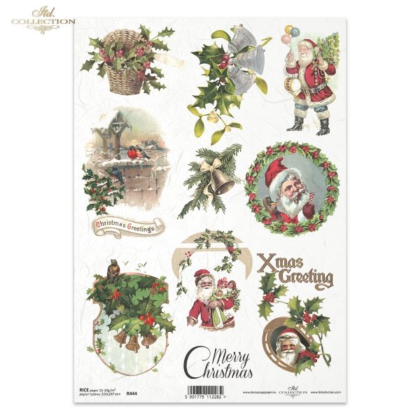 Santa Claus and children's presents, Christmas decorations, Christmas wreath, Christmas decorations, signatures