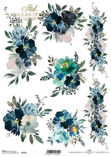 Niebieskie kwiaty, dekor z kwiatów, szlaczek, ozdobnik, bukiet, kompozycja kwiatowa