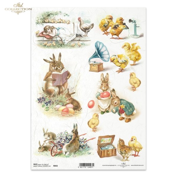Wielkanoc, tematy wielkanocne, wiosna, zając, królik, kurczak, pisanka, pisanki, jajko, jajka, patefon, telefon retro, pozytywka, R842, Easter, easter themes, spring, bunny, rabbit, hen, Easter egg, patéphone, retro phone, music box, Ostern, Osterthemen, 