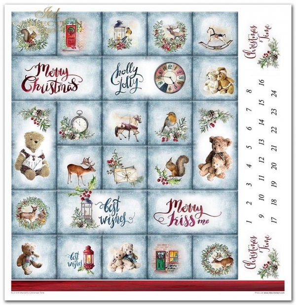 Wonderful Christmas Time*święta, Boże Narodzenie, kratka, kalendarz adwentowy, zima, zimowe widoczki, sarny, karuzela, konik na biegunach, zegar, misie, jelenie, zabawki