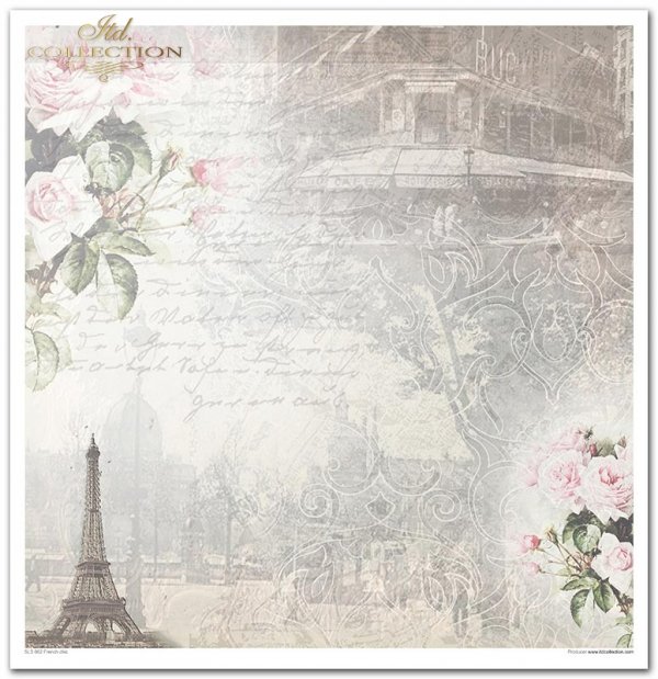 Kolekcja 'Francuski szyk', wieża Eiffla, motyl, róże, karoca, szpilki, manekin, napisy, rower, Vintage