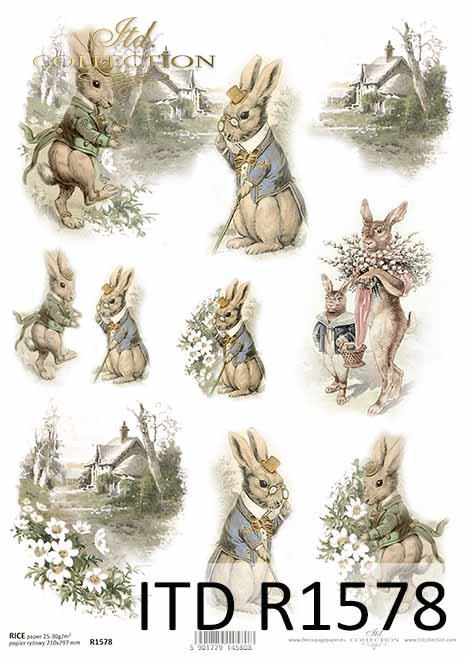 Wielkanoc, zajączki Vintage, wiosenne wiejskie widoczki*Easter, Vintage bunnies, spring rural vistas
