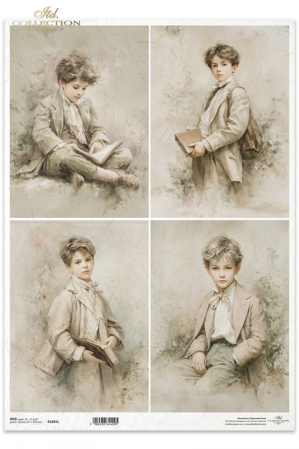 portrety, chłopcy, styl vintage, sepia, retro, akwarela