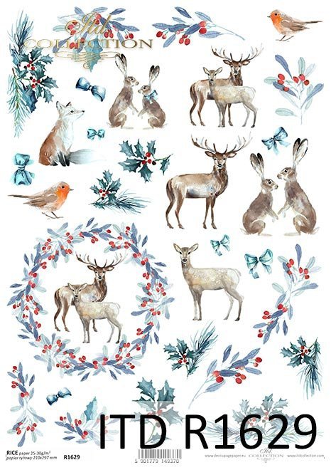 Papel de arroz - Navidad en azul 2*Reispapier - Weihnachten in blau 2*Рисовая бумага - Рождество в синем 2