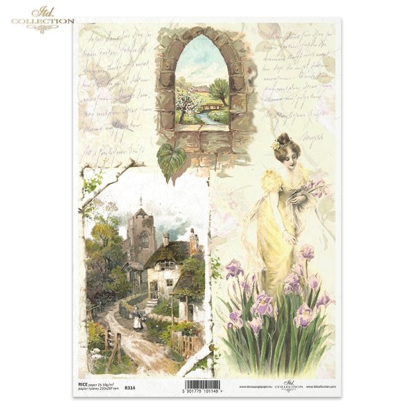 flower, flowers, irises, castle, woman, lady, dress, window