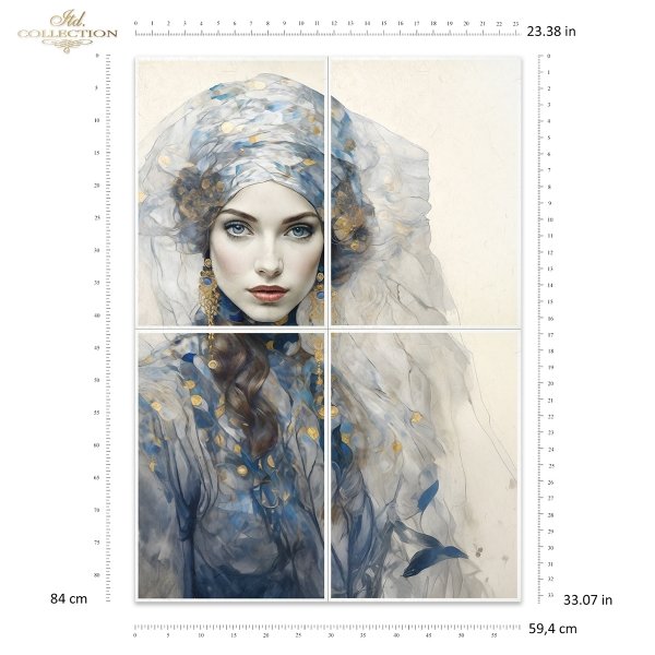 Papier decoupage morwowy FPA1011, Seria Inspired by Klimt, kobiety, zloto, dekoracyjne wzory, kamienie szlachetne, mozaiki, motywy secesyjne * Mulberry decoupage paper FPA1014, women, gold, decorative patterns, gemstones, mosaics, Art Nouveau motifs 