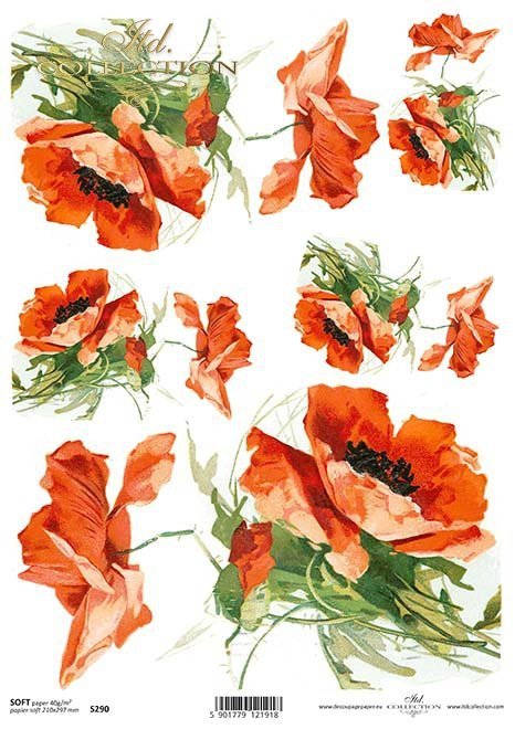 decoupage paper poppies*amapolas de papel decoupage*decoupage papír mák