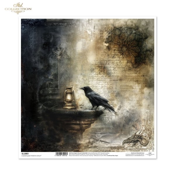 kruk, latarnia, gotyk, kamienna kolumna, smocza czaszka, tajemnica, vintage, mroczne fantasy