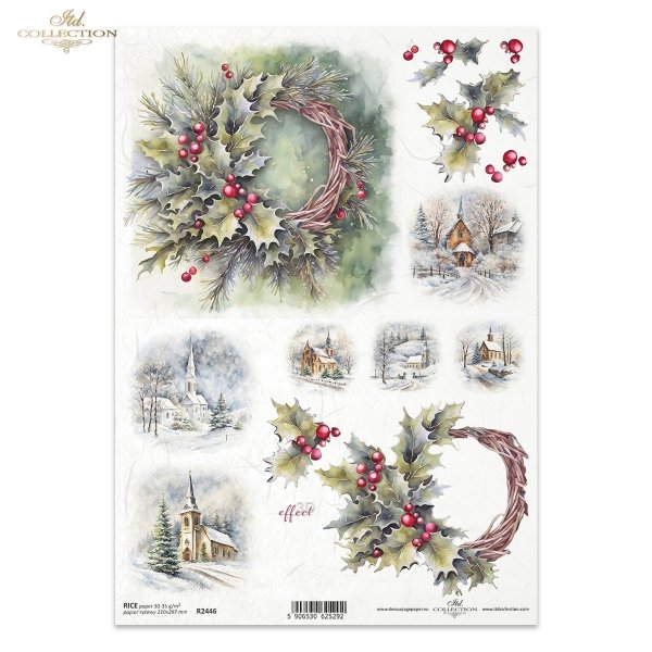 zimowe wianki, wianek, wieniec, wieńce, Winter Wreath, zima, śnieg, Boże Narodzenie, Święta Bożego Narodzenia, kościół, kościoły, kościółek, kościółki, retro, miniatura, miniatury, rośliny 3D, 3D efekt, winter garland, wreaths, winter