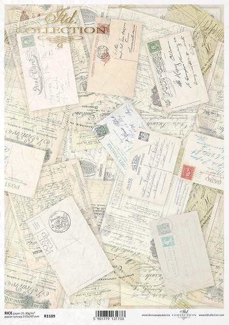 Papier Decoupagepapier Postkarten, Briefe*Papír Decoupage pohlednice, dopisy*Paper decoupage postcards, letters