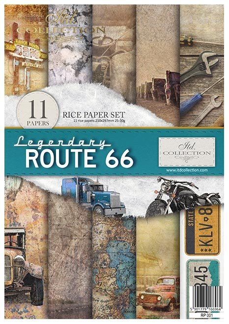 Zestaw papierów ryżowych - Legendarna Droga 66*Rice paper set - Legendary Route 66*Reispapier-Set - Legendäre Route 66*Juego de papel de arroz - La legendaria Ruta 66