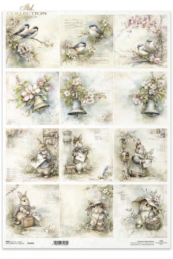 Wielkanoc, zając, królik, vintage, retro, akwarela, wiosna, sielski, wiejski, ilustracja, zwierzęta, kwiaty*Easter, hare, rabbit, vintage, retro, watercolor, spring, idyllic, rustic, illustration, animals, flowers