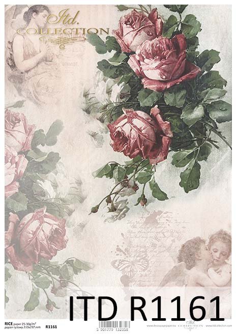 papier decoupage Vintage, kwiaty, róże, aniołki*Vintage decoupage paper, flowers, roses, angels