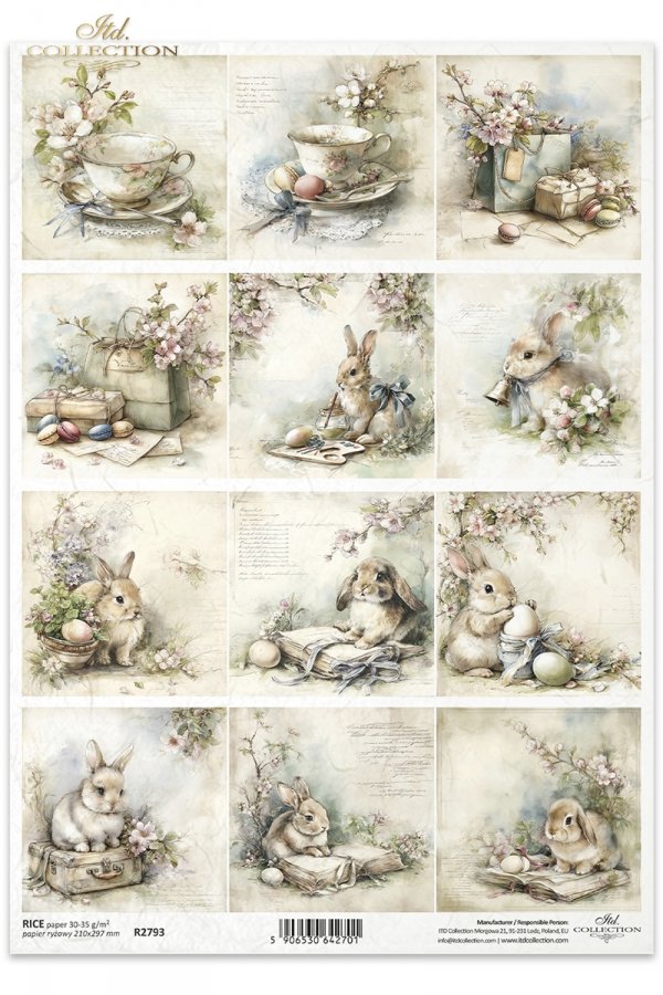 Wielkanoc, zając, królik, vintage, retro, akwarela, wiosna, sielski, wiejski, ilustracja, zwierzęta, kwiaty*Easter, hare, rabbit, vintage, retro, watercolor, spring, idyllic, rustic, illustration, animals, flowers