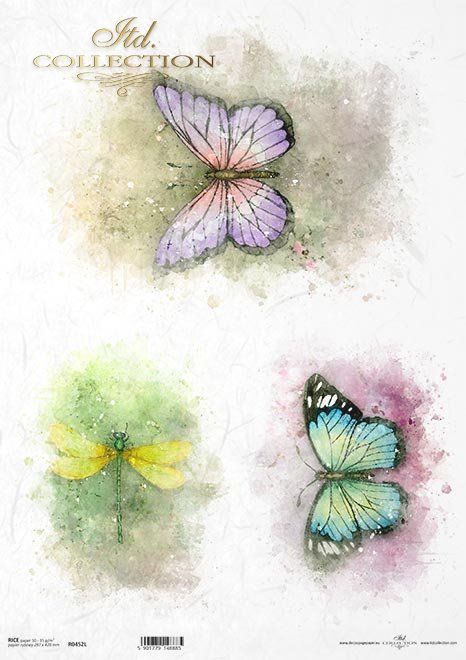 Acuarelas, mariposas de colores, libélulas, insectos, verano*Aquarelle, bunte Schmetterlinge, Libellen, Insekten, Sommer*Акварели, разноцветные бабочки, стрекозы, насекомые, лето