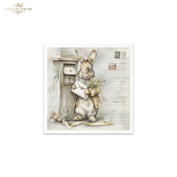 Wielkanocne zające, retro poczta, listy, akwarela, styl vintage, rustykalne ilustracje, antropomorficzne króliki, wiktoriański klimat*Easter bunnies, retro post, letters, watercolor, vintage style, rustic illustrations, anthropomorphic rabbits, Victorian 