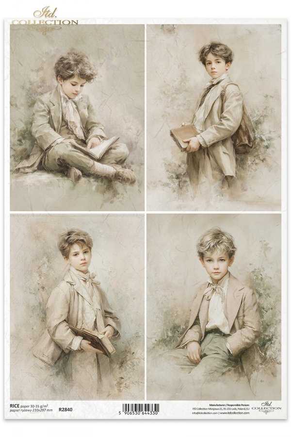 portrety, chłopcy, styl vintage, sepia, retro, akwarela