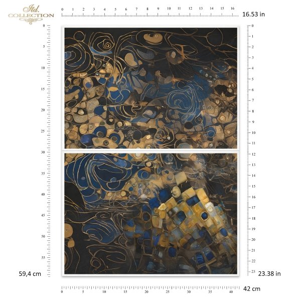 Papier decoupage morwowy FPA2007,  Seria Inspired by Klimt, zloto, dekoracyjne wzory, kamienie szlachetne, mozaiki, motywy secesyjne *  Mulberry decoupage paper FPA2003,  gold, decorative patterns, gemstones, mosaics, Art Nouveau motifs * Papel de decoupa