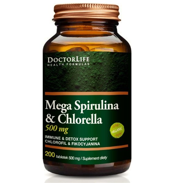 Doctor Life Mega Spirulina  Chlorella 500mg suplement diety 200 tabletek (P1)