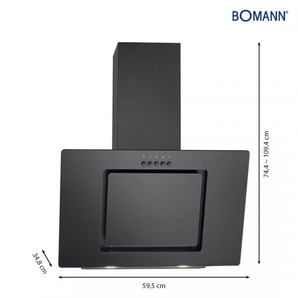 Okap kominowy kuchenny skośny  60 cm pochłaniacz Bomann DU 7602 G czarny