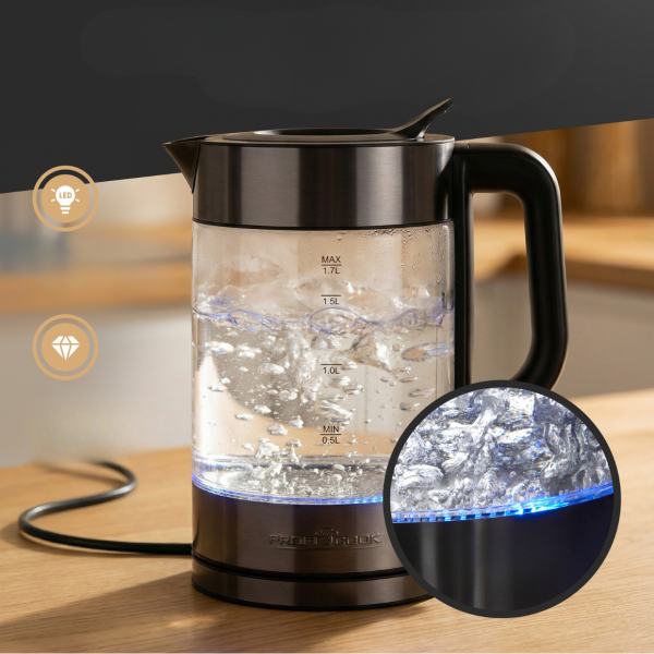Czajnik elektryczny szklany 1.7 L ProfiCook PC-WKS 1322 G (ciemny inox)