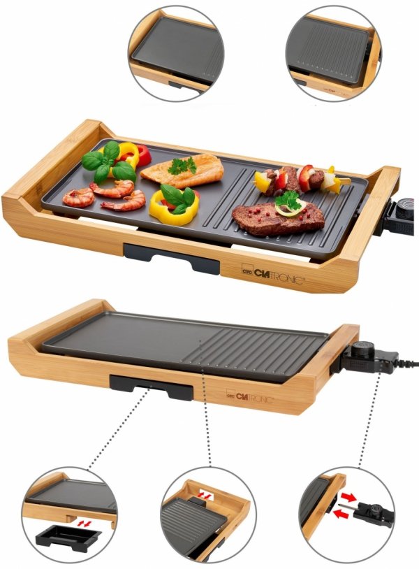 Elektryczny Grill stołowy na bambusowej tacy Clatronic TG 3697
