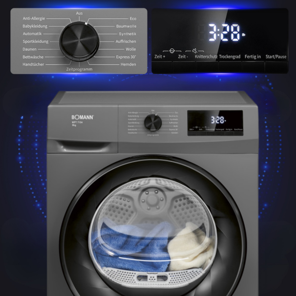 Suszarka bębnowa z pompą ciepła Bomann WPT 7154 (antracyt)