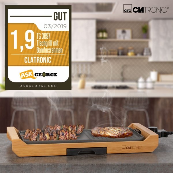 Elektryczny Grill stołowy na bambusowej tacy Clatronic TG 3697