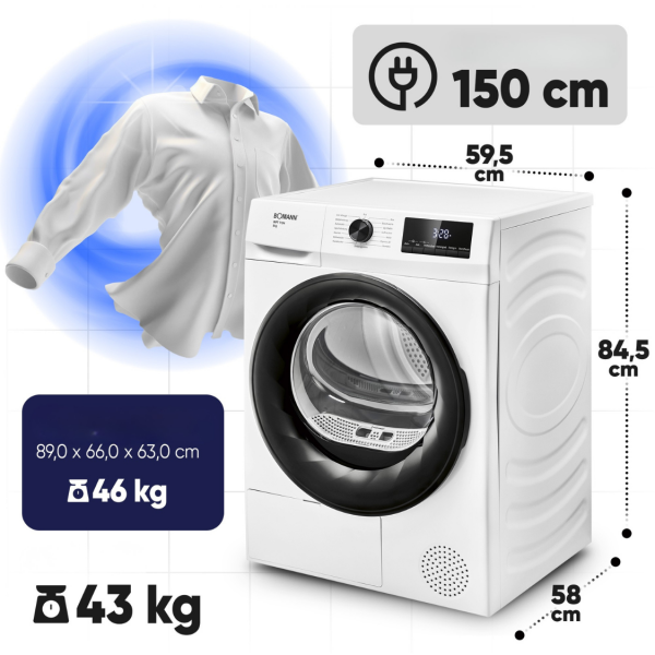 Suszarka bębnowa z pompą ciepła Bomann WPT 7154 (biała)