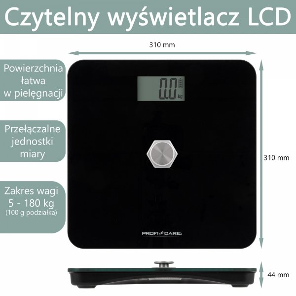 Kinetyczna waga łazienkowa, ekologiczna, bez baterii ProfiCare PC-PW 3112 (czarna)
