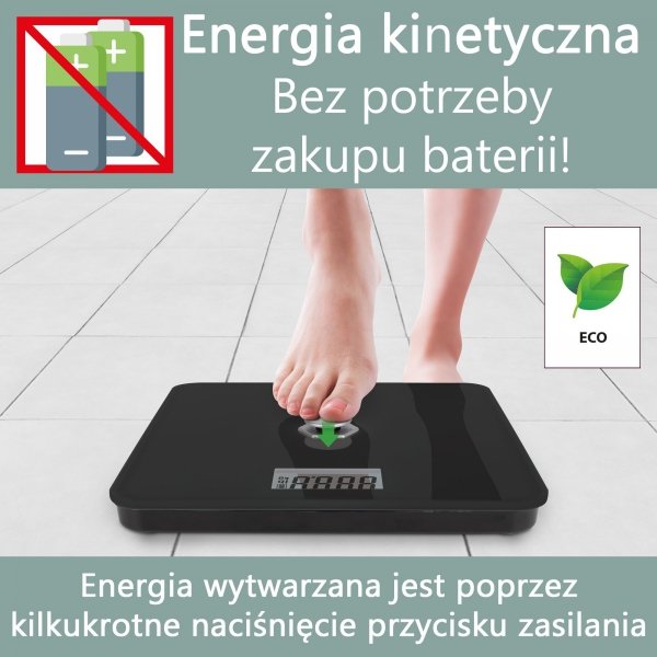 Kinetyczna waga łazienkowa, ekologiczna, bez baterii ProfiCare PC-PW 3112 (czarna)