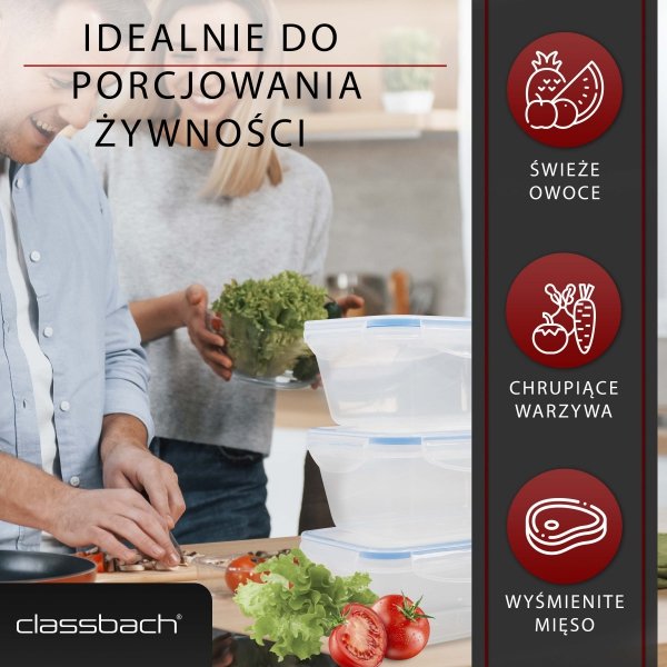 Pojemniki do przechowywania żywności 3x 1000 ml Classbach C-FHD 4006 K