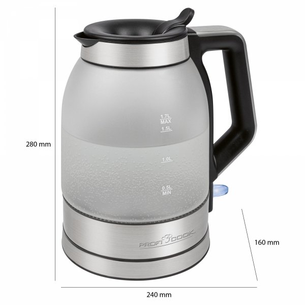 Czajnik elektryczny szklany podświetlany 1,7L ProfiCook PC-WKS 1215 G