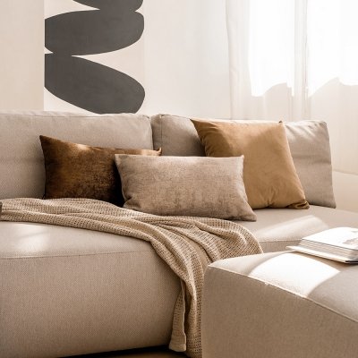 Beige Decorative Pillow Set Velvet + Stone